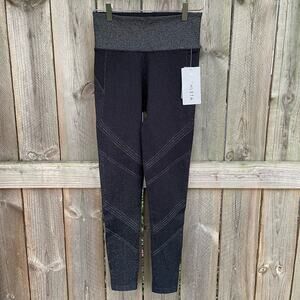 Athleta Lurex Tight Black Silver Sparkle High Waist Small NWT Holiday Winter
